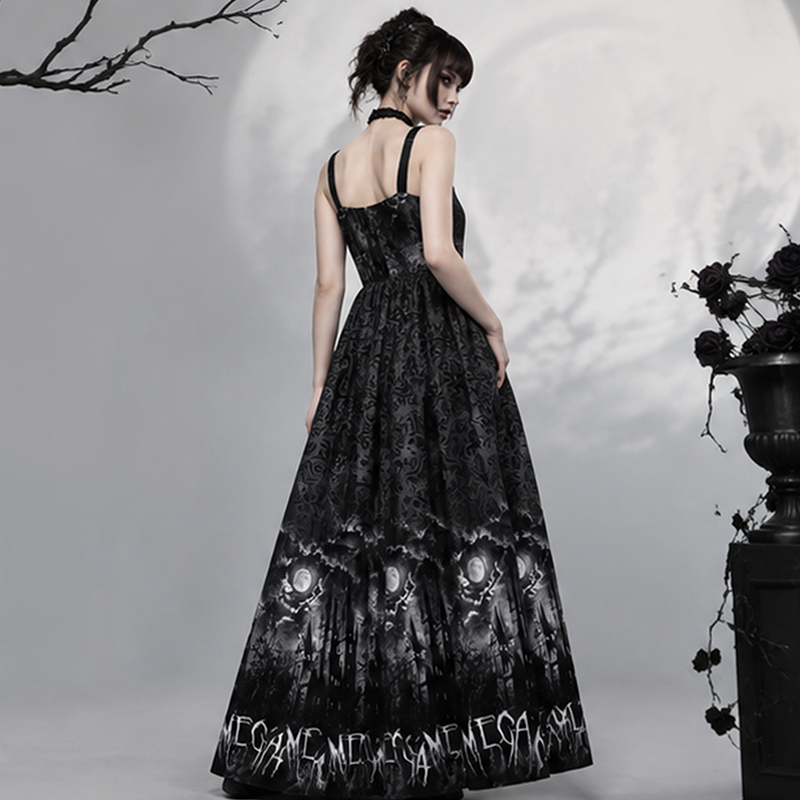 Personalized Gothic Maxi Dress Dark Castle Moon with Custom Name for Her