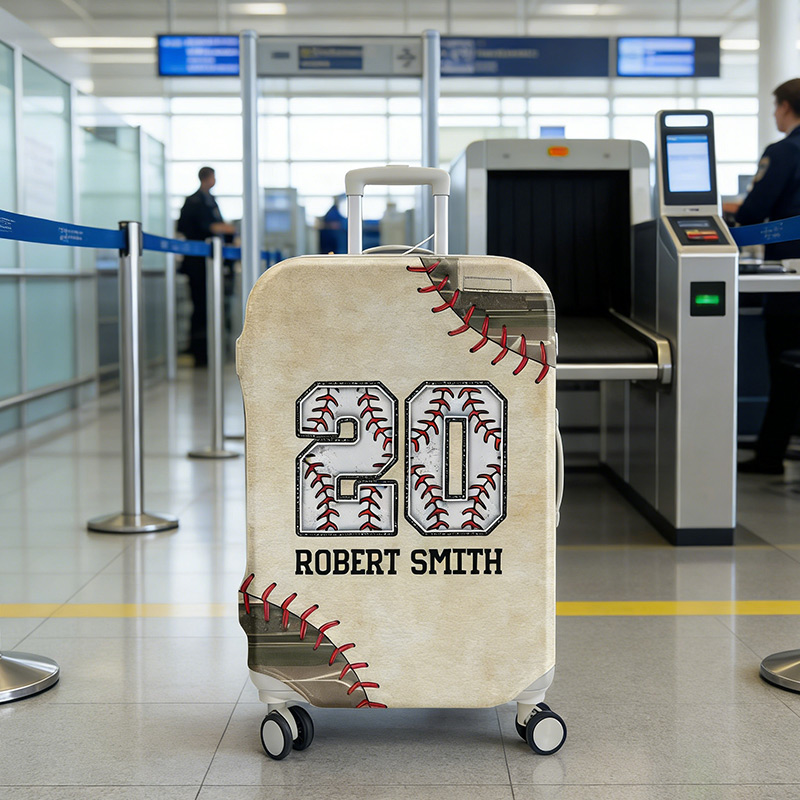 Personalized Baseball Luggage Cover with Custom Name Number Gift for Baseball Lovers