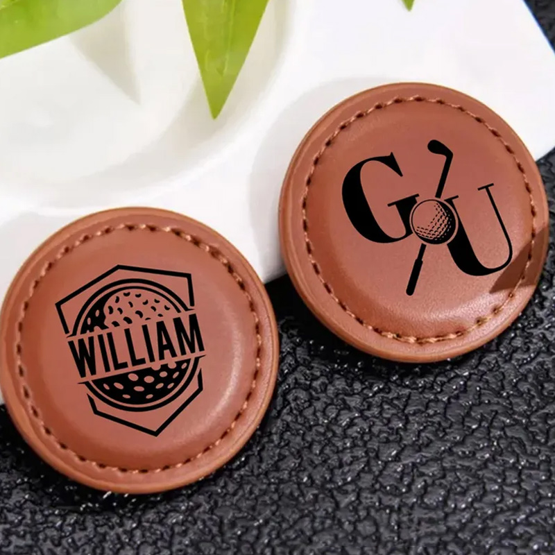 Personalized Golf Silhouette Monogram PU Leather Magnetic Golf Ball Marker with Initial and Name Birthday Father's Day Gift for Golf Lovers