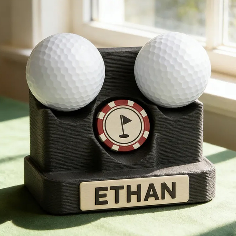 Personalized Golf Ball Poker Chip Display 3D Printed Name Desk Holder Gift for Golf Lovers