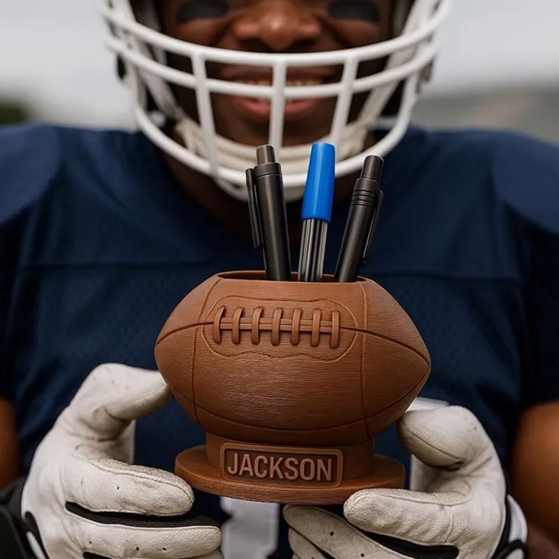 Personalized Football Pen Holder 3D Printed Desk Organizer Sports Office Decor Gift for Football Lovers