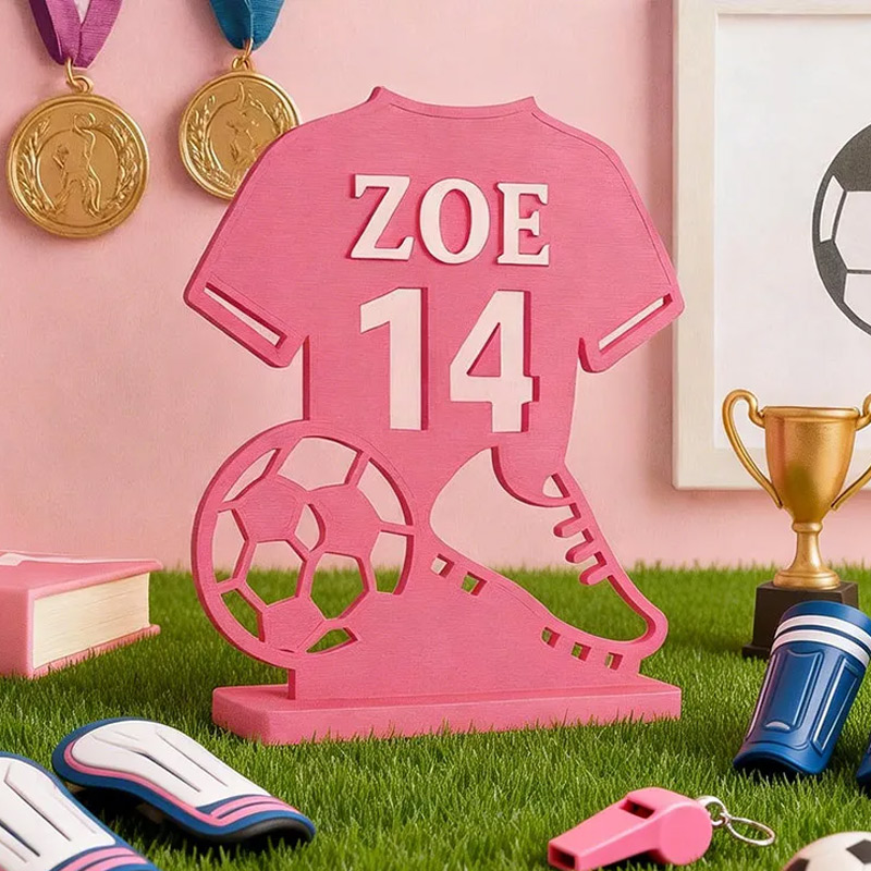 Personalized Soccer Jersey Desk Sign 3D Print Soccer Room Accessory Gift for Him or Her