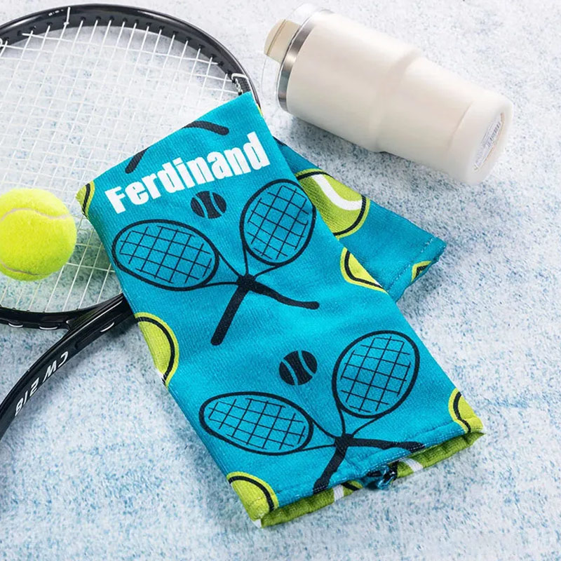 Personalized Heart Tennis Racket Soft Absorbant Towel with Name Sport Accessories Gift for Tennis Player