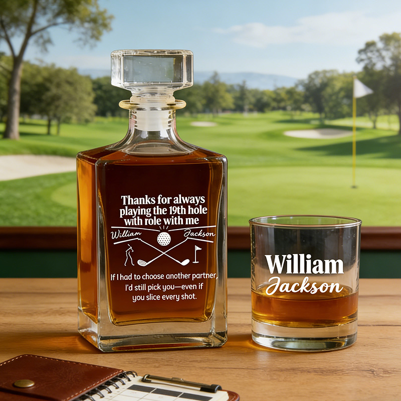 Personalized Golf Whiskey and Glass Set Thanks for Always Playing the 19th Hole with Role with Me Gift for Golf Lovers
