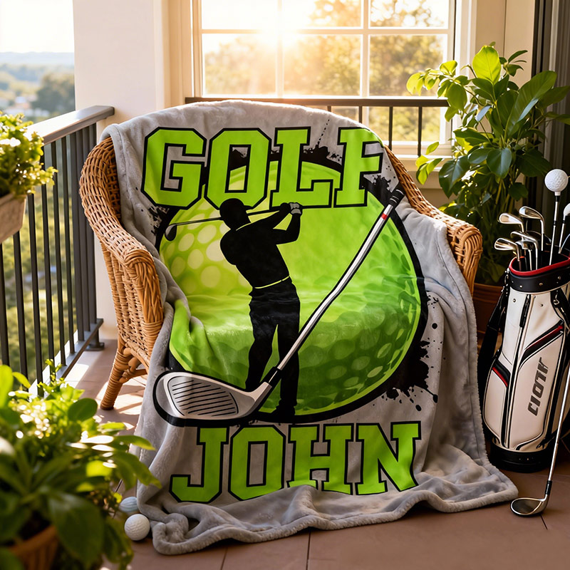 Personalized Golf Blanket with Golf Clubs and Ball Custom Name Gift for Him