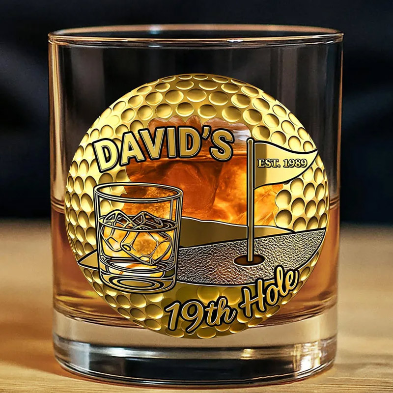 Personalized Golf Whiskey and Glass Set 19th Hole Golf Gift for Him Custom Name Barware for Golfers 