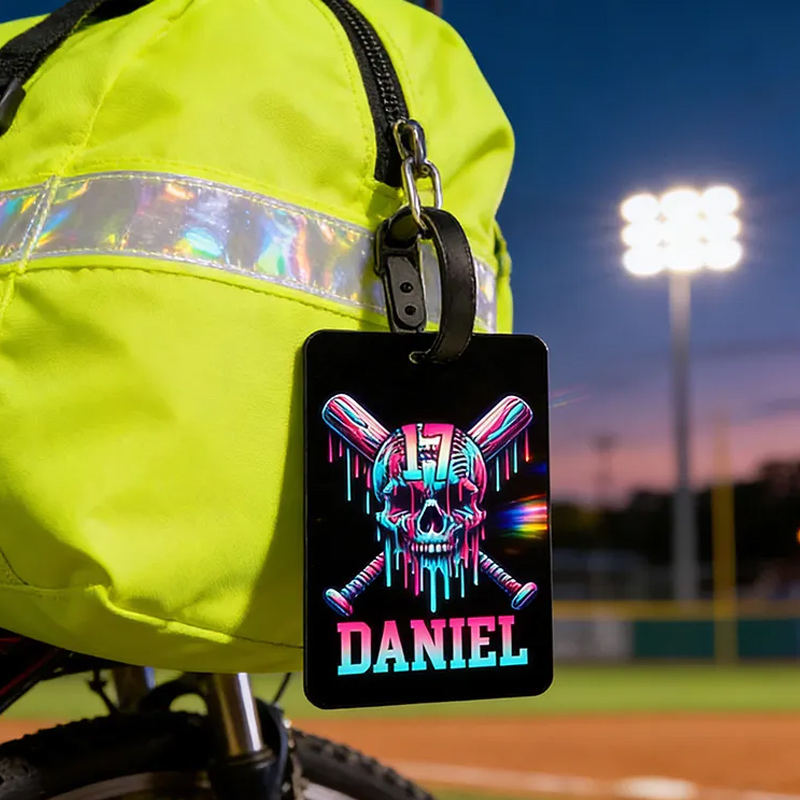 Personalized Ice Cream Dripping Baseball Luggage Tag with Name and Number Travel Accessories Team Gift for Baseball Players Lovers