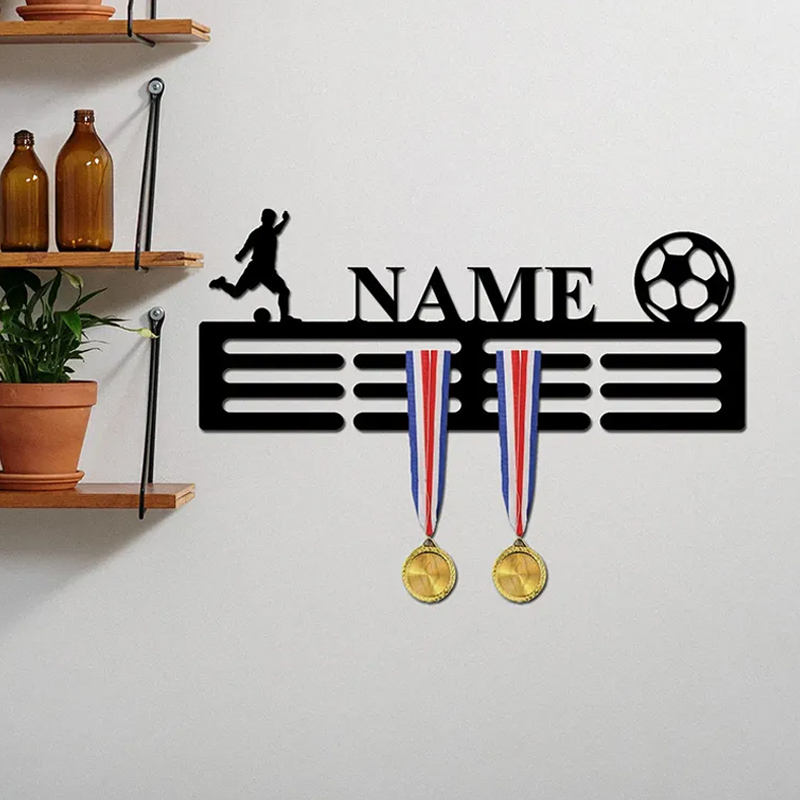 Personalized Soccer Medal Holder with Custom Name and Ball Design
