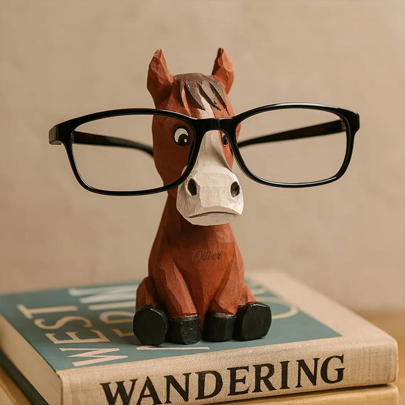 Personalized Horse Eyeglass Holder Stand Horse Wood Carving Ornament Gift for Equestrian Enthusiasts