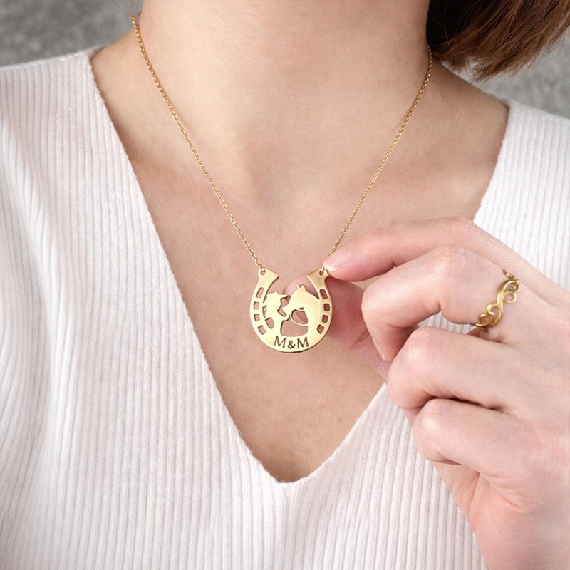 Personalized Horse Girl Necklace Mom Horse Gift Horseshoe Necklace Lucky Jewelry Horse Mother Gift Custom Jewelry Gift
