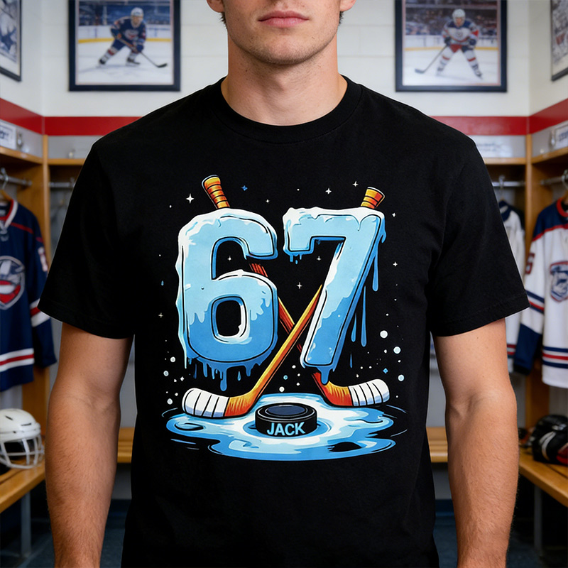 Personalized Hockey 67 T-Shirt 67 Hockey Ice Cream Drip Custom Name Gift for Hockey Lovers
