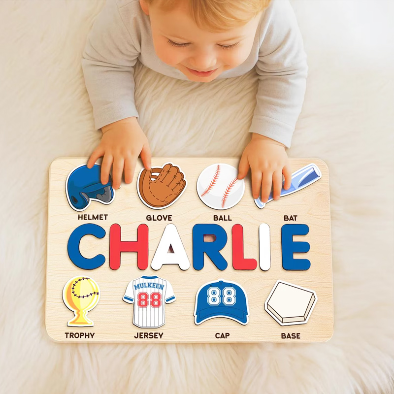 Personalized Wooden Baseball Puzzle Team Colors Inspired Montessori Name Puzzle