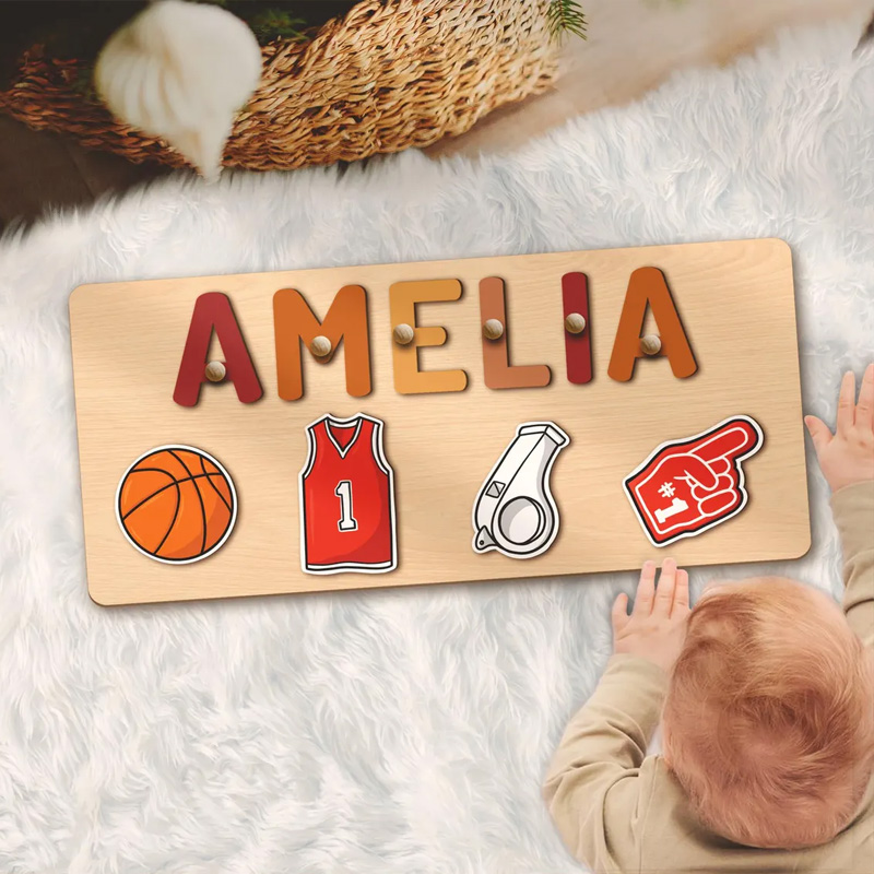 Personalized Wooden Basketball Puzzle Team Colors Inspired Montessori Name Puzzle