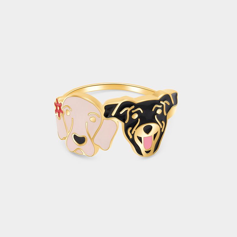 Personalized Enamel Dog Head Ring Sterling Silver Jewelry Gift For Her