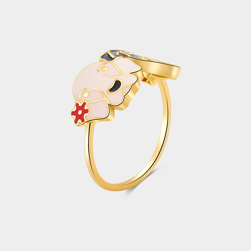 Personalized Enamel Dog Head Ring Sterling Silver Jewelry Gift For Her