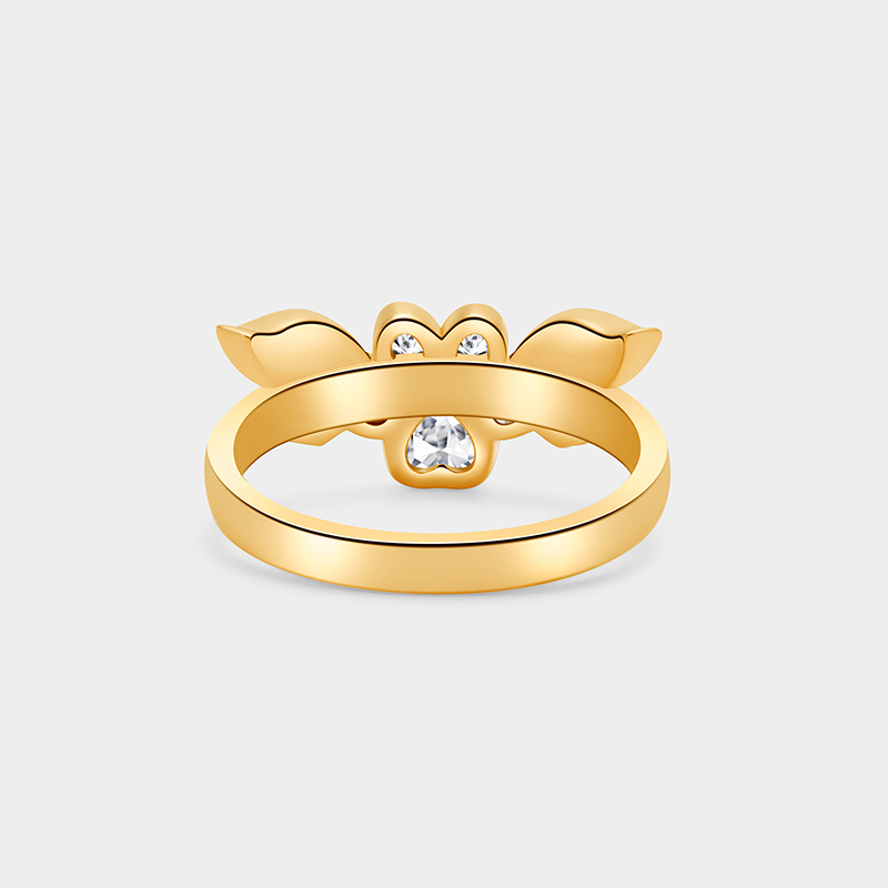 Personalized Sterling Silver Angel Dog Ring with Custom Name and Birthstone