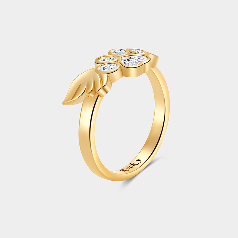 Personalized Sterling Silver Angel Dog Ring with Custom Name and Birthstone