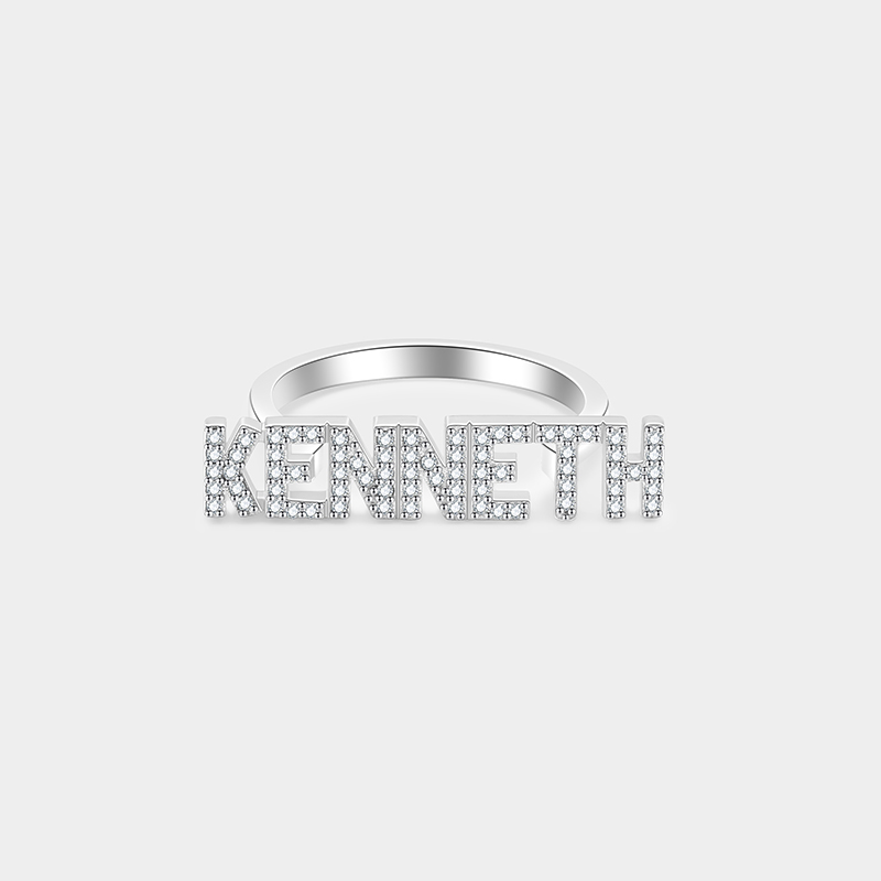 Personalized Sterling Silver Diamond Accented Custom Name Engraved Flat Band Ring