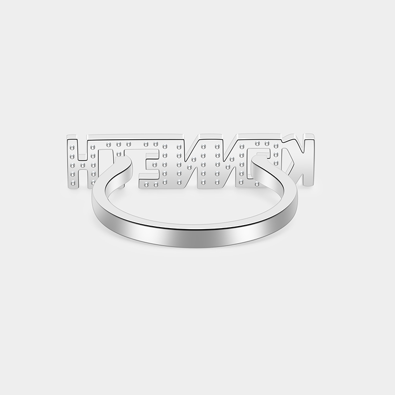 Personalized Sterling Silver Diamond Accented Custom Name Engraved Flat Band Ring