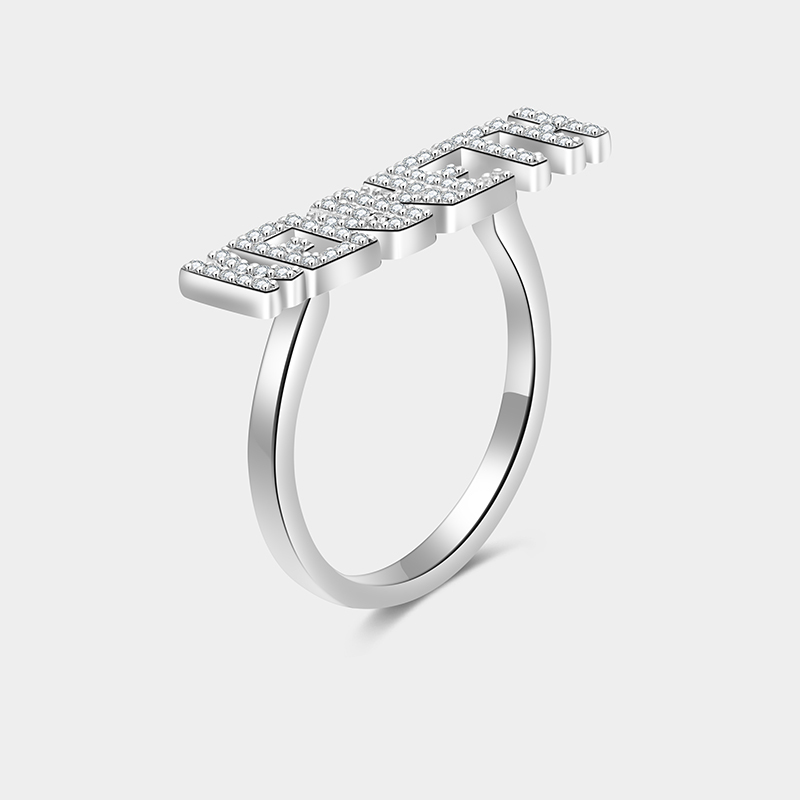 Personalized Sterling Silver Diamond Accented Custom Name Engraved Flat Band Ring