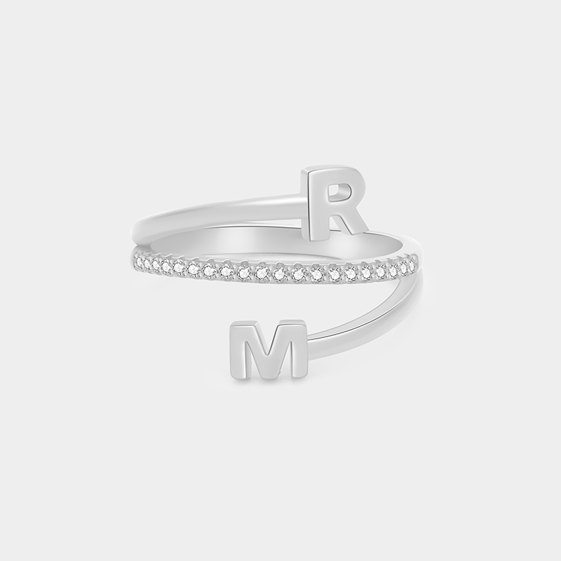 Personalized Double-Letter Triple-Band Ring 925 Sterling Silver Engraved Couple's Jewelry Gift For Her