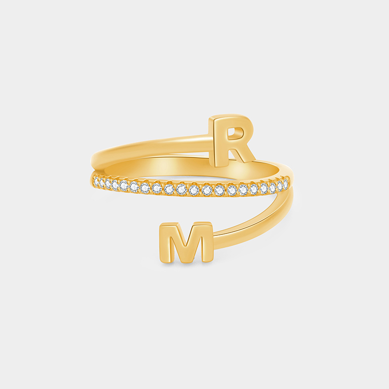 Personalized Double-Letter Triple-Band Ring 925 Sterling Silver Engraved Couple's Jewelry Gift For Her