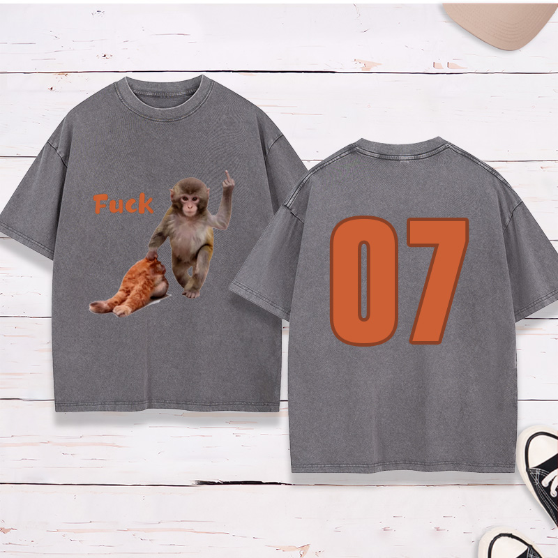 Personalized Punch-kun Monkey Meme Graphic Washed T-Shirt Customization Number