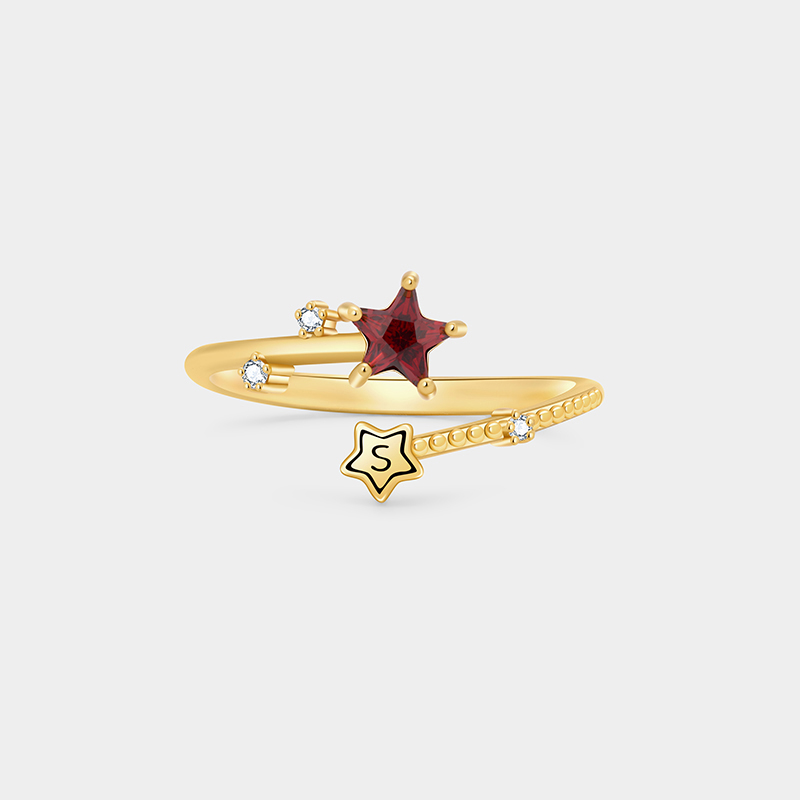 Personalized Sterling Silver Radiant Starry Night Open Band Initial and Birthstone Color Ring