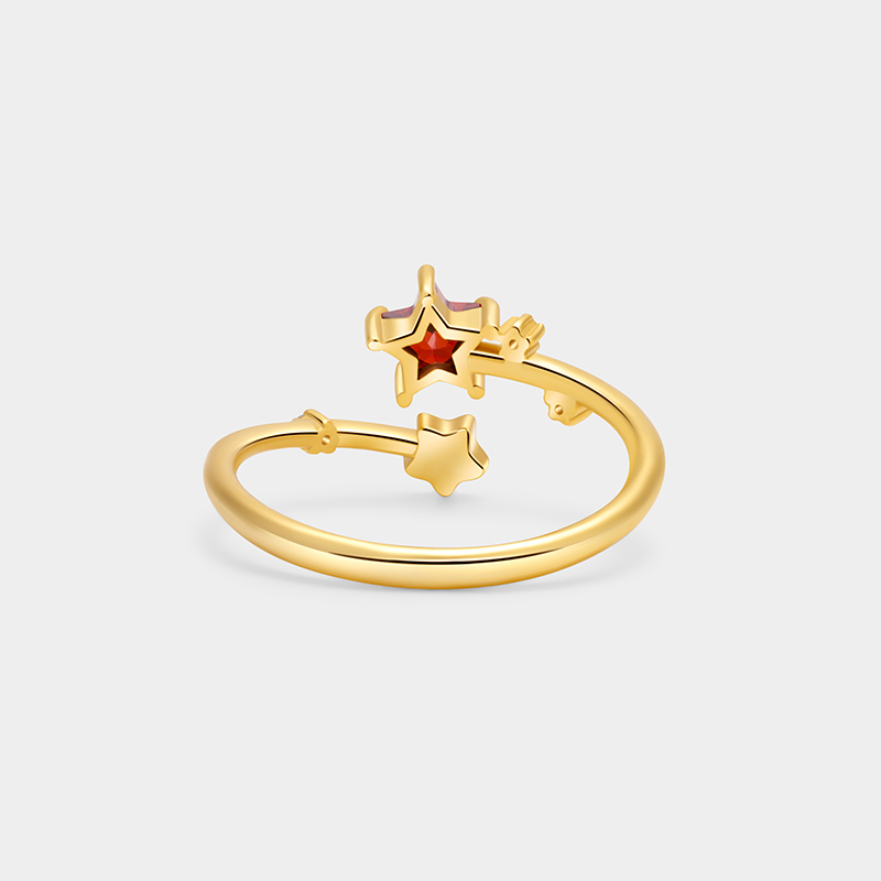 Personalized Sterling Silver Radiant Starry Night Open Band Initial and Birthstone Color Ring