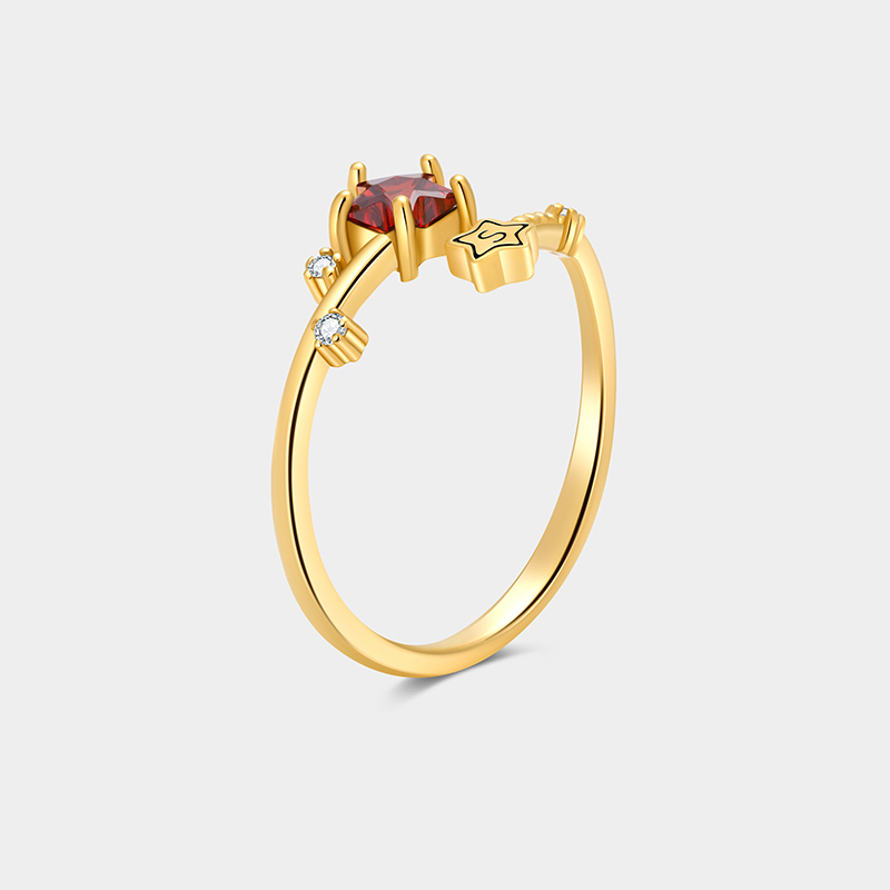 Personalized Sterling Silver Radiant Starry Night Open Band Initial and Birthstone Color Ring