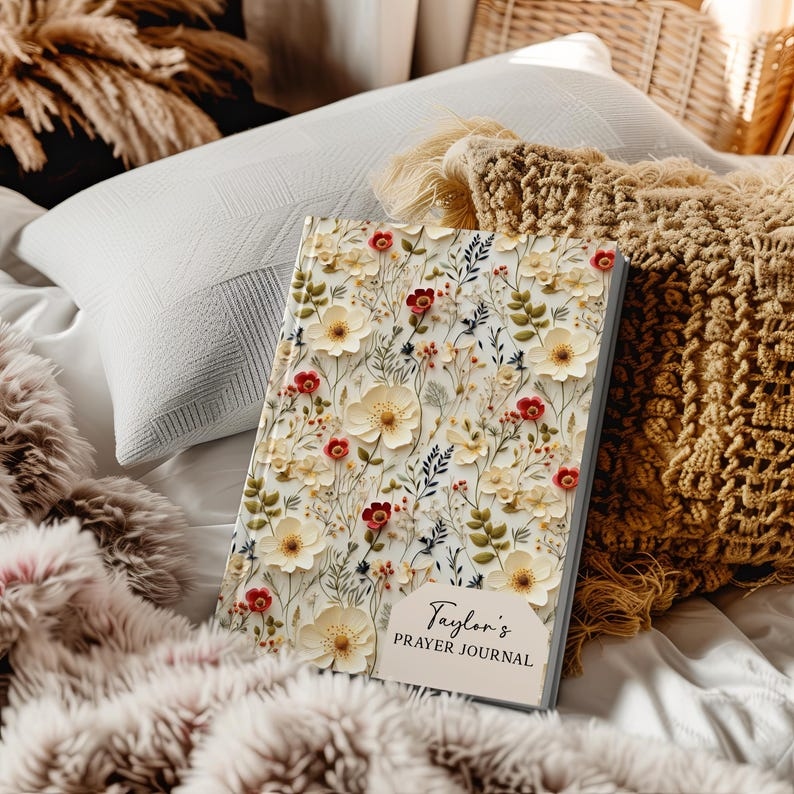 Personalized prayer journal for women with name wildflower floral cover Christian gift hardcover lined notebook