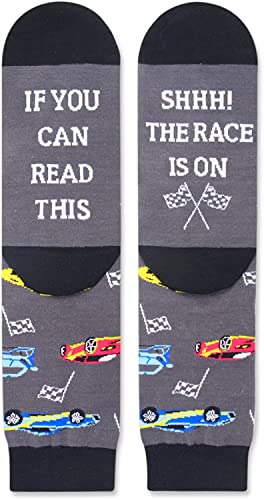 If You Can Read This Shhh The Race Is On Funny Racing Novelty Crew Socks Checkered Flag Race Car Socks Gift For Motorsport Lovers