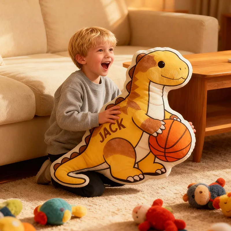 Personalized Dinosaur Basketball Pillow with Custom Name for Kids and Sports Fans