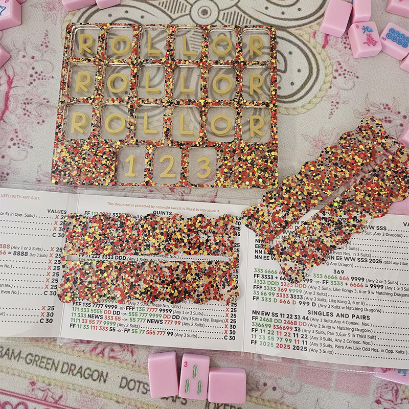 Personalized Red and Gold Glitter Mahjong Practice Board Mahjong Scoreboard for Learning and Scoring