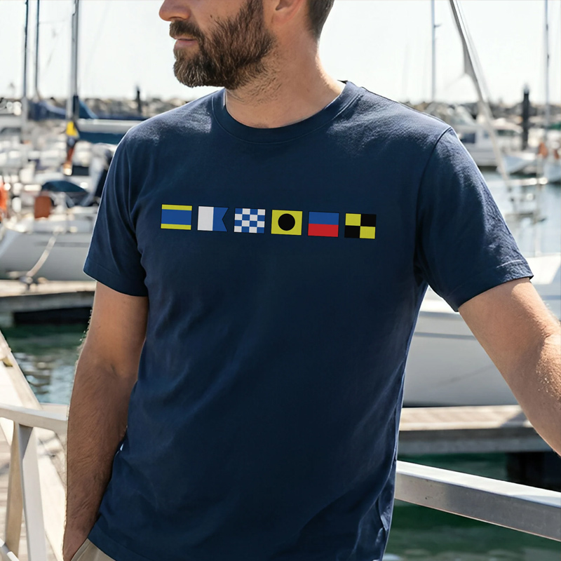 Personalized Nautical T-Shirt Custom Name In Nautical Flags Gift For Maritime Dad Captain