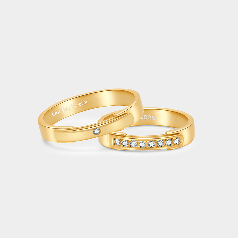 Personalized Sterling Silver Hinged Couple Rings with Inside Custom Engraving