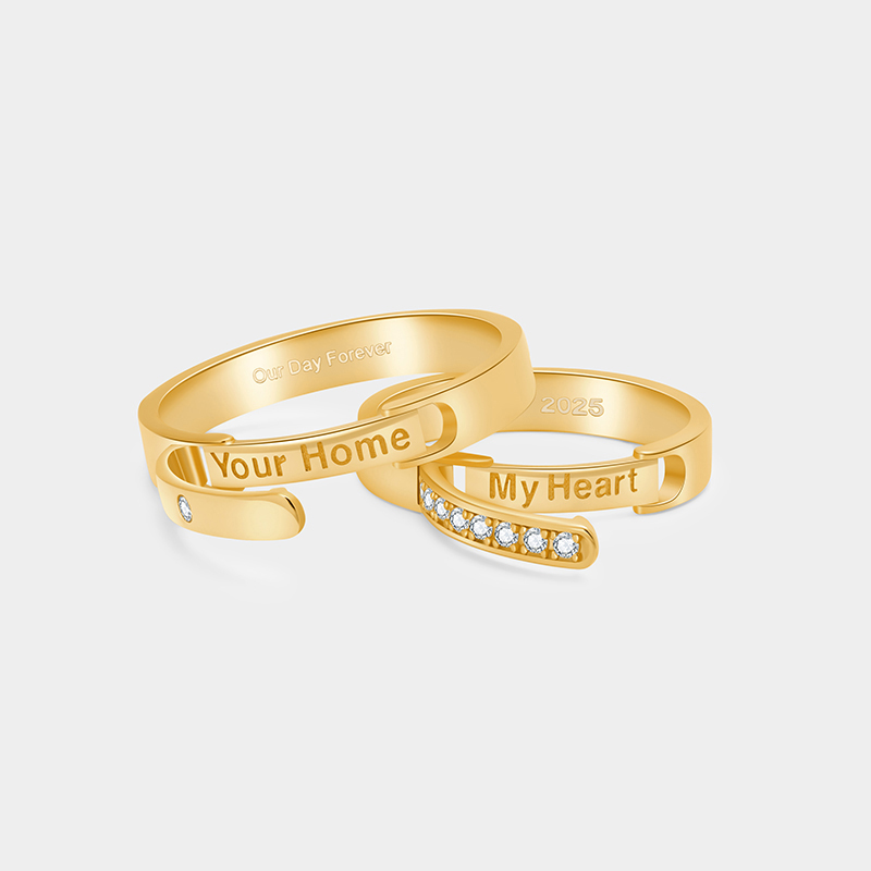 Personalized Sterling Silver Hinged Couple Rings with Inside Custom Engraving