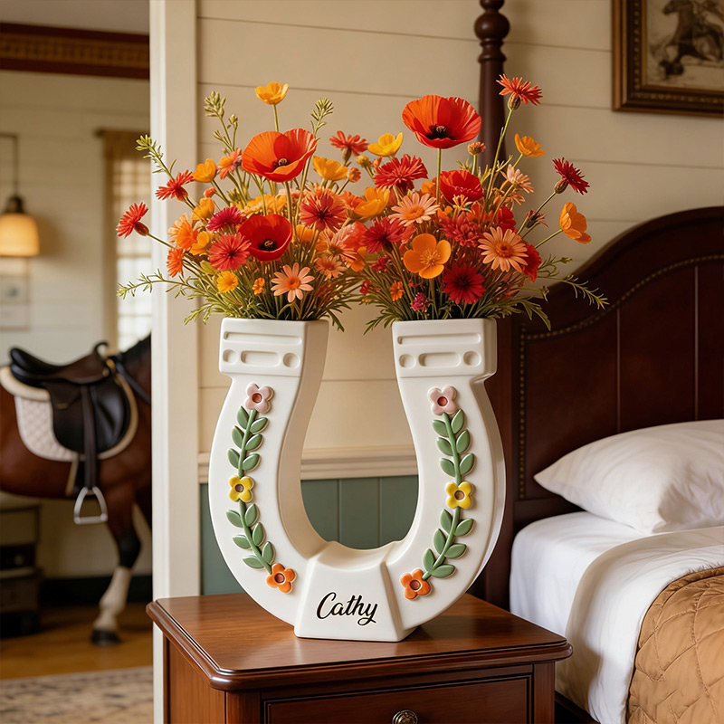 Personalized Horseshoe Vase 3D Printed Western Cowgirl Desk Planter Custom Name Gift for Equestrian Enthusiasts