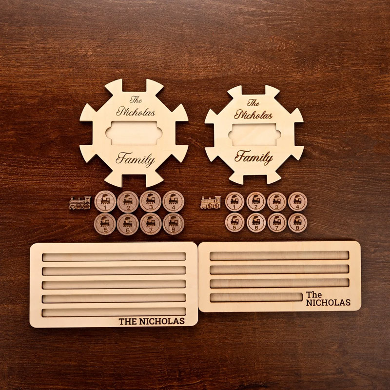 Personalized Wooden Mexican Train Domino Hub & Holder Engraved Basswood Set 11 or 15 Holder Gift for Family