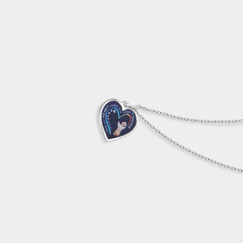 Personalized Sterling Silver Heart Pet Memorial Necklace with Custom Pet Image