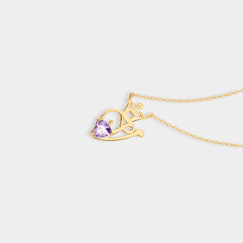 Personalized Sterling Silver Unique Shaped Initial Crown Birthstone Color Necklace