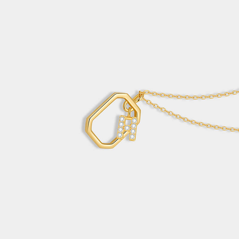 Personalized Sterling Silver 26 Letter Alphabet Octagon Framed Necklace with Custom Letter Choice