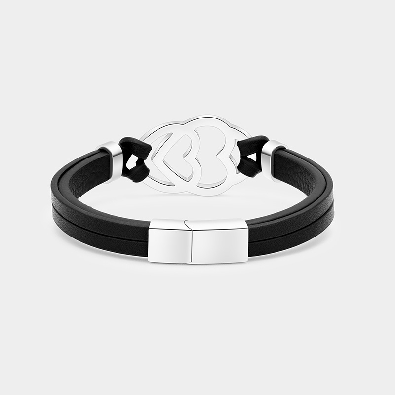 Personalized Stainless Steel Heart in Heart Leather Couple Bracelets with Custom Names for Lovers