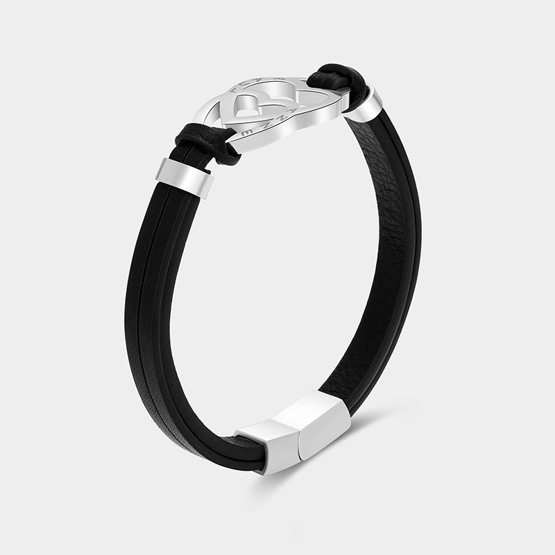 Personalized Stainless Steel Heart in Heart Leather Couple Bracelets with Custom Names for Lovers