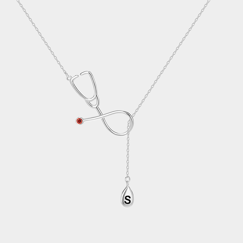 Personalized Personalized Stethoscope Y-Shaped Stethoscope Necklace – Customizable with birthstone and letter teardrop pendant 925 Sterling Silver Gifts for Her