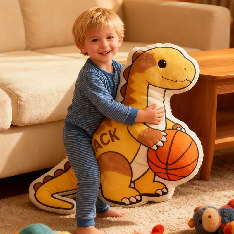 Personalized Dinosaur Basketball Pillow with Custom Name for Kids and Sports Fans