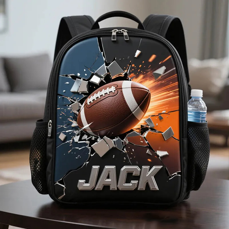 Personalized Football Backpack with Custom Name and Dynamic Design for Football Fans Black to School Gift