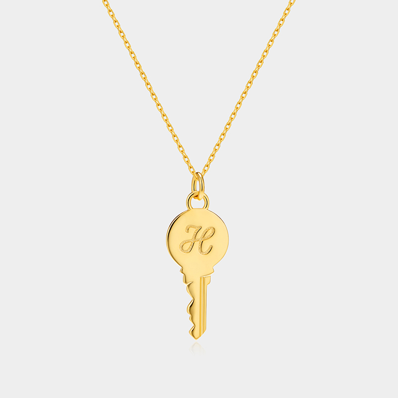 Personalized Sterling Silver Key-Shaped Initial Engraved Necklace