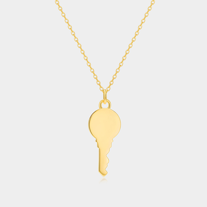 Personalized Sterling Silver Key-Shaped Initial Engraved Necklace