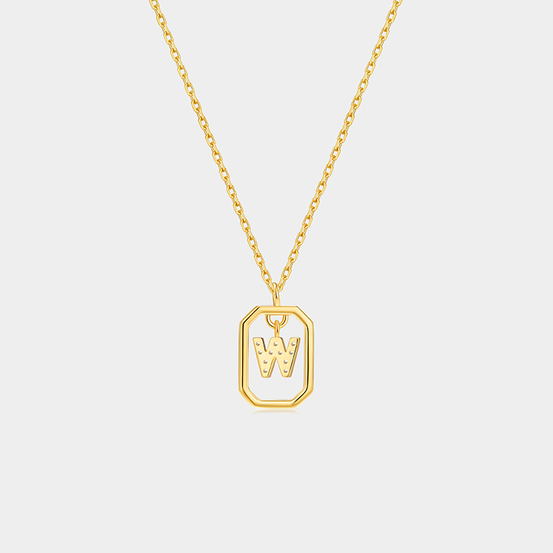 Personalized Sterling Silver 26 Letter Alphabet Octagon Framed Necklace with Custom Letter Choice